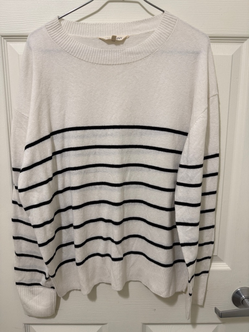 78 & SUNNY XL cream sweater with black stripes.